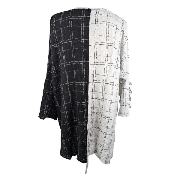 Ali Miles 1X Crinkle Tunic Top Blouse Black White Plaid Button Detail Lagenlook - Picture 4 of 10